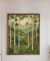 Birch Forest Wall Art, Canvas Print, Poster, Framed Canvas, Green Mountain Decor, Woodland Nature Artwork For Cottagecore Home Poster