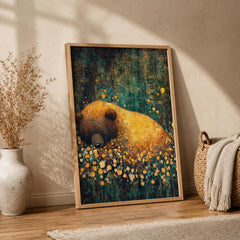 Sleeping Bear Woodland Nursery Art Print, Cozy Forest Animal Artwork, Woodland Baby Room Decor, Rustic Wildlife Wall Hanging