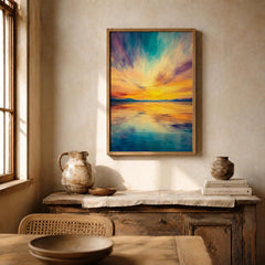 Vibrant Sunset Seascape Print, Coastal Horizon Wall Art, Colorful Ocean Artwork, Modern Beach Decor, Serene Waterscape Accent