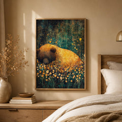 Sleeping Bear Woodland Nursery Art Print, Cozy Forest Animal Artwork, Woodland Baby Room Decor, Rustic Wildlife Wall Hanging