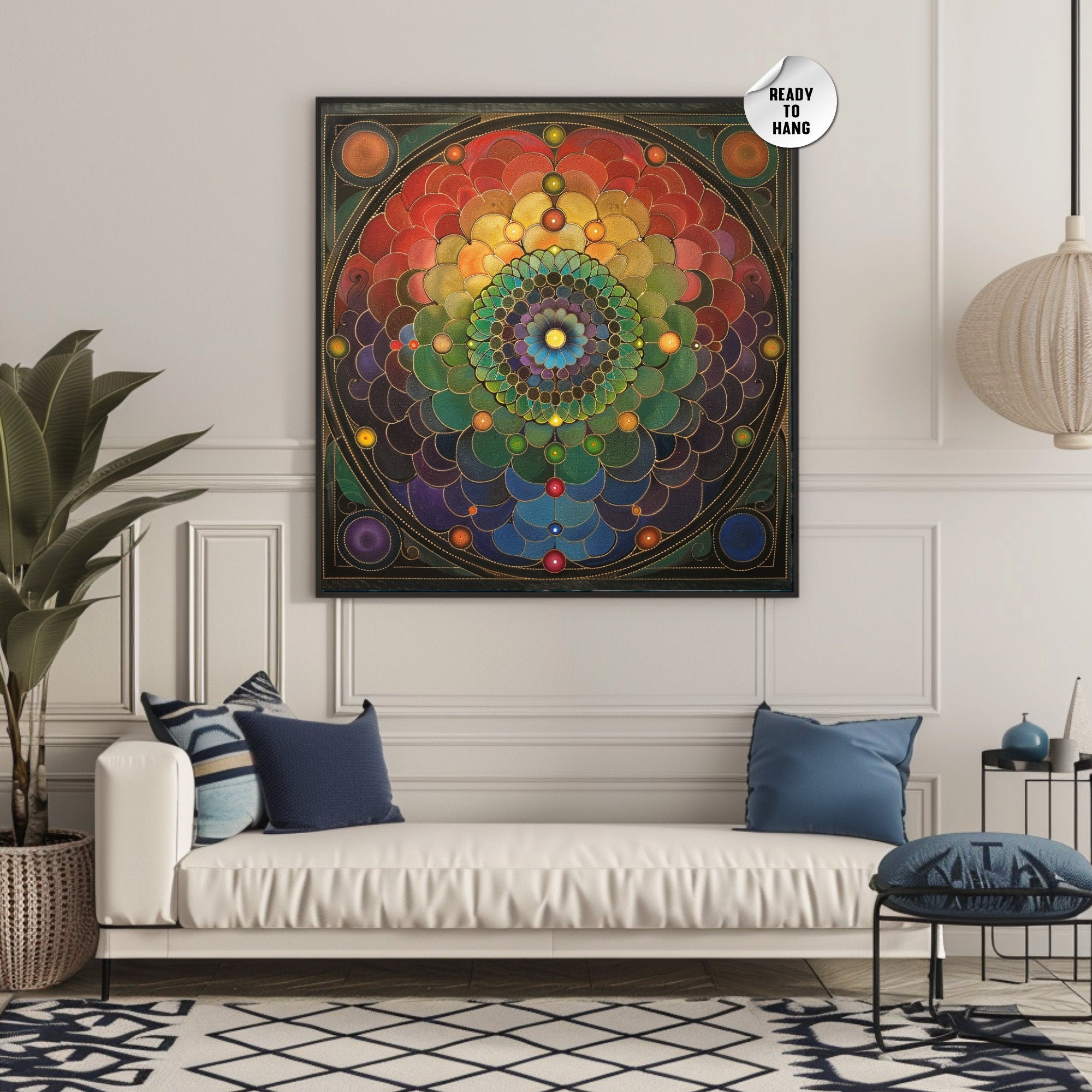 Chakra Meditation Color Energy Healing Canvas Wall Art, Mindfulness Black Framed Wall Art, Mental Spiritual Art, Zen Wall Decor