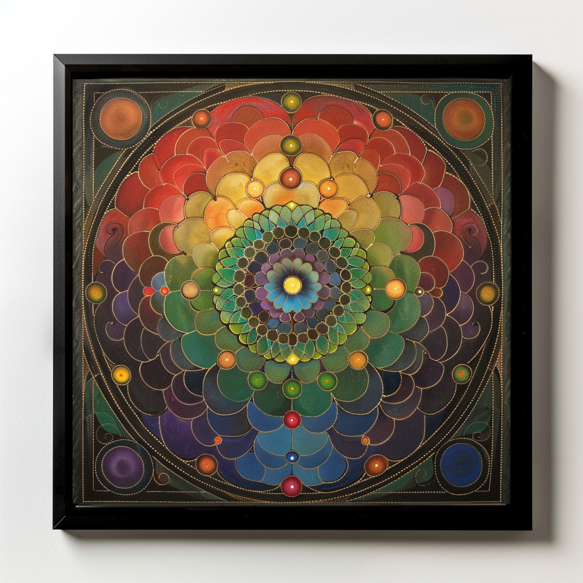 Chakra Meditation Color Energy Healing Canvas Wall Art, Mindfulness Black Framed Wall Art, Mental Spiritual Art, Zen Wall Decor