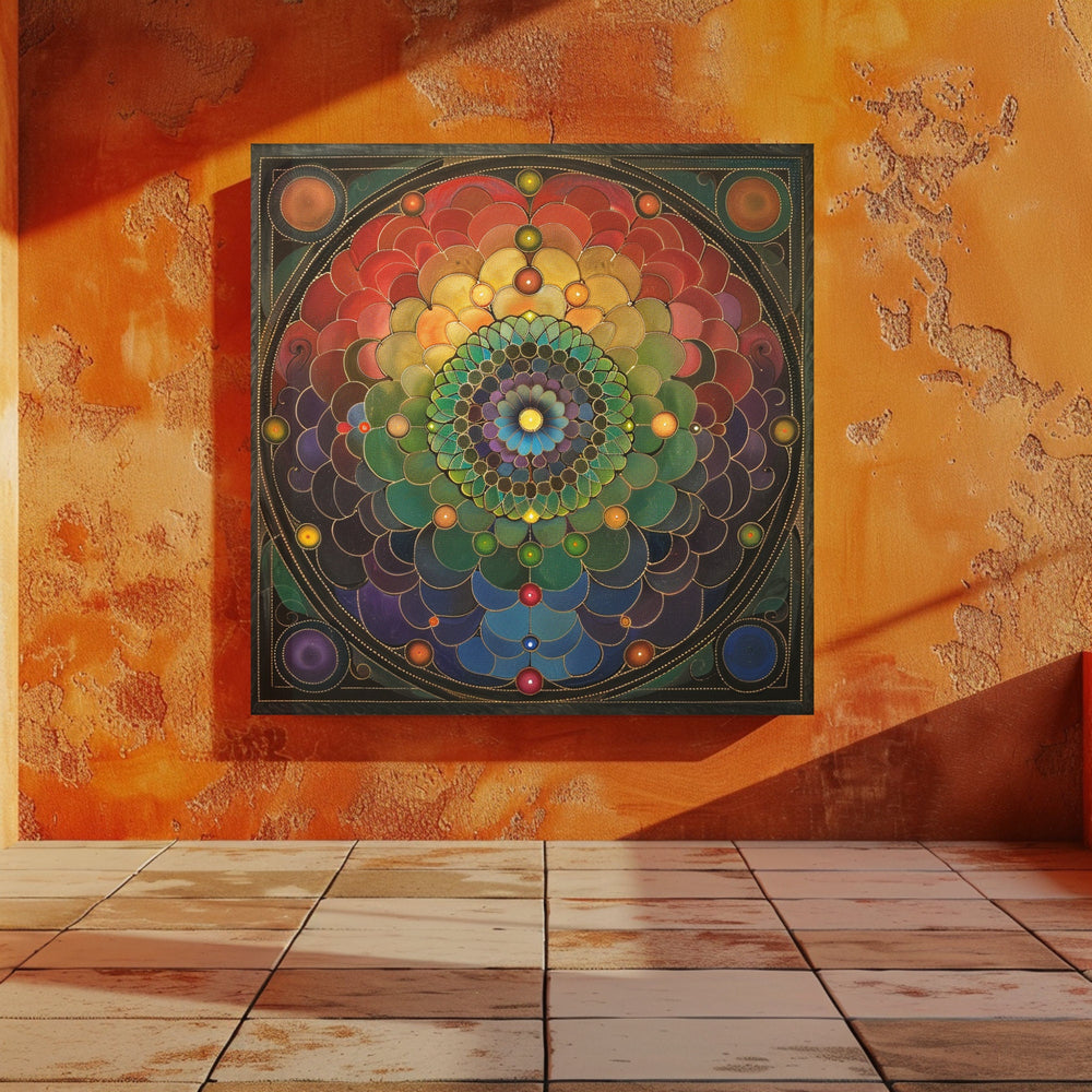 Chakra Meditation Color Energy Healing Canvas Wall Art, Mindfulness Black Framed Wall Art, Mental Spiritual Art, Zen Wall Decor