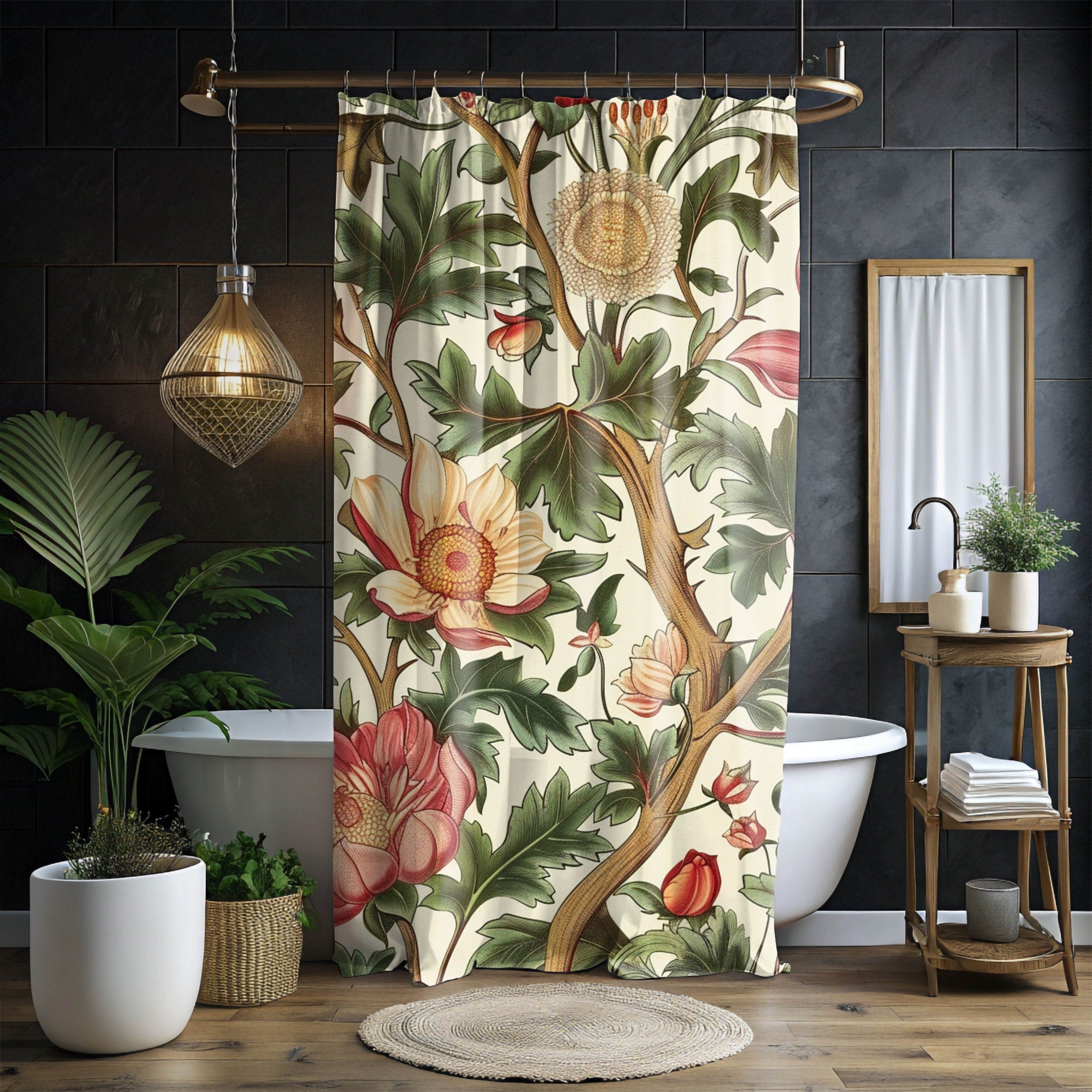 Vintage Floral William Morris Printed Shower Curtain, Floral Bathroom Decor, William Morris Inspired Bathroom Display, Floral Shower Curtain