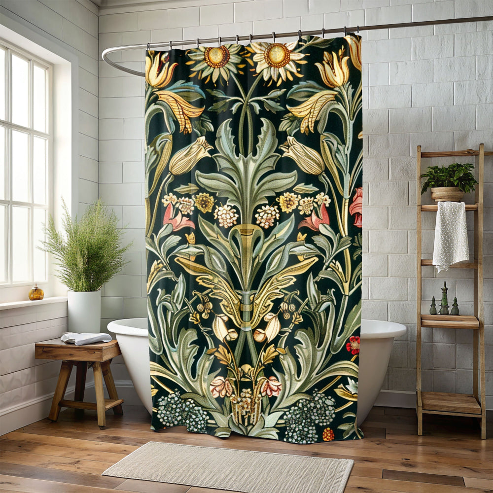 William Morris Floral Print Shower Curtain, Floral Bathroom Decor, William Morris Inspired Bathroom Display, Vintage Floral Shower Curtain