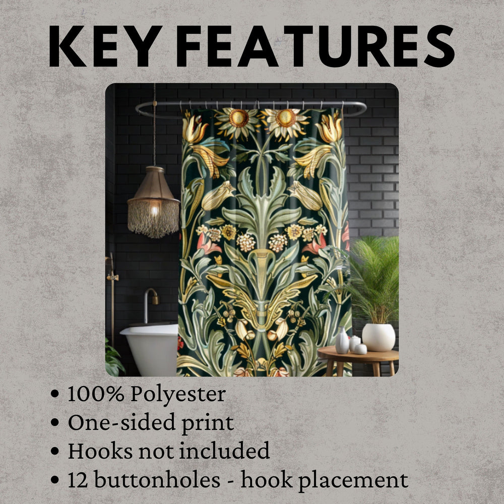 William Morris Floral Print Shower Curtain, Floral Bathroom Decor, William Morris Inspired Bathroom Display, Vintage Floral Shower Curtain