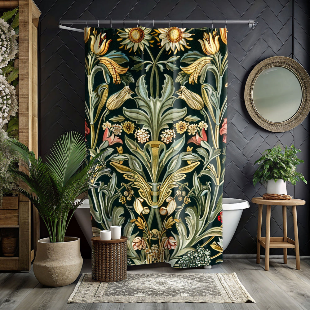 William Morris Floral Print Shower Curtain, Floral Bathroom Decor, William Morris Inspired Bathroom Display, Vintage Floral Shower Curtain