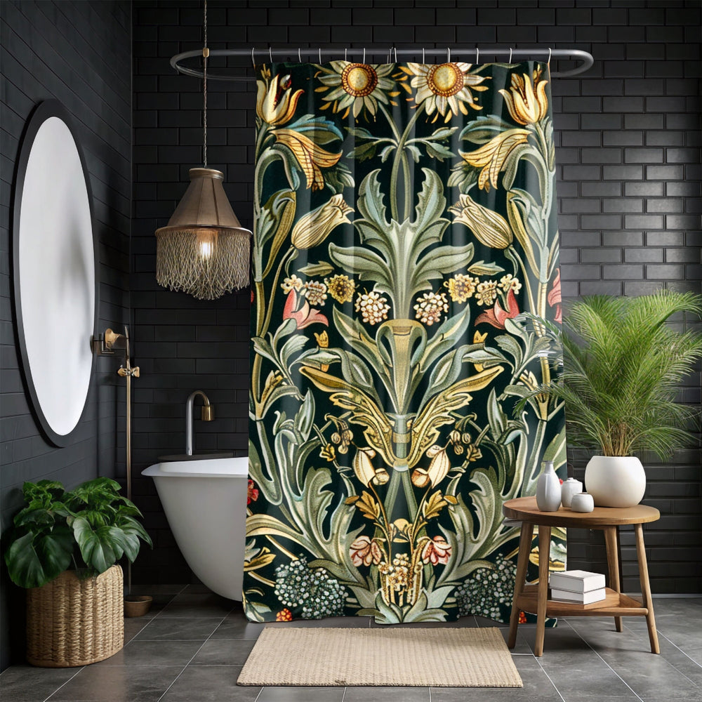 William Morris Floral Print Shower Curtain, Floral Bathroom Decor, William Morris Inspired Bathroom Display, Vintage Floral Shower Curtain