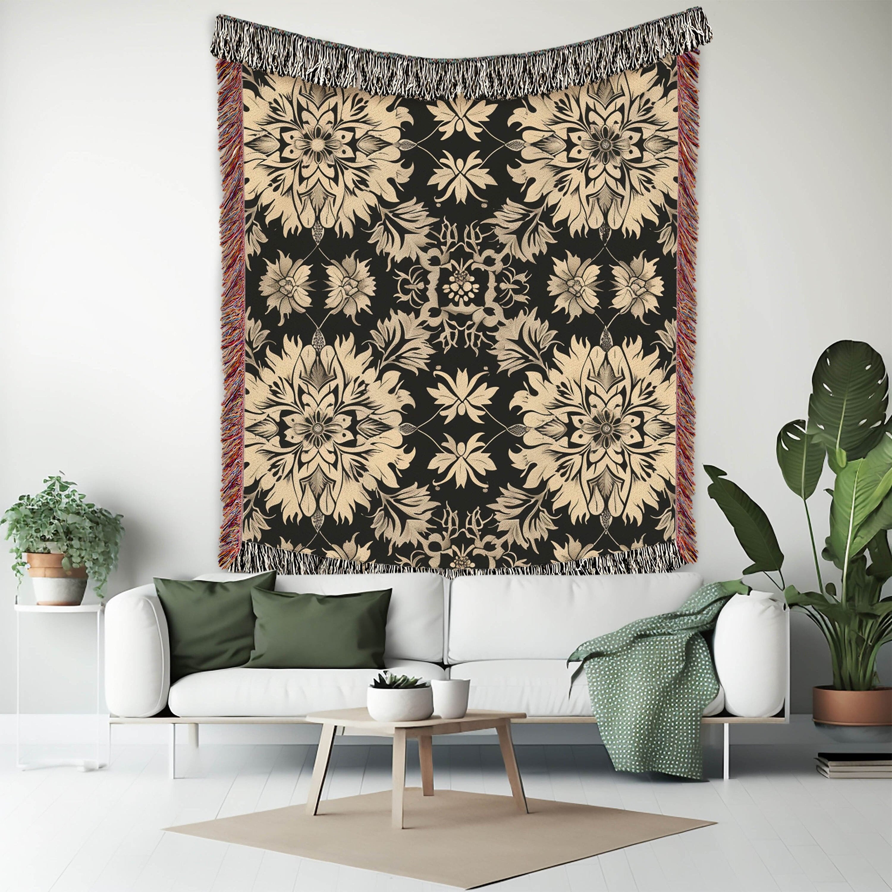 Floral Woven Blanket, Vintage Boho Throw, Decorative Tapestry Wall Hanging, Cozy Sofa Blanket, Botanical Home Decor Accent