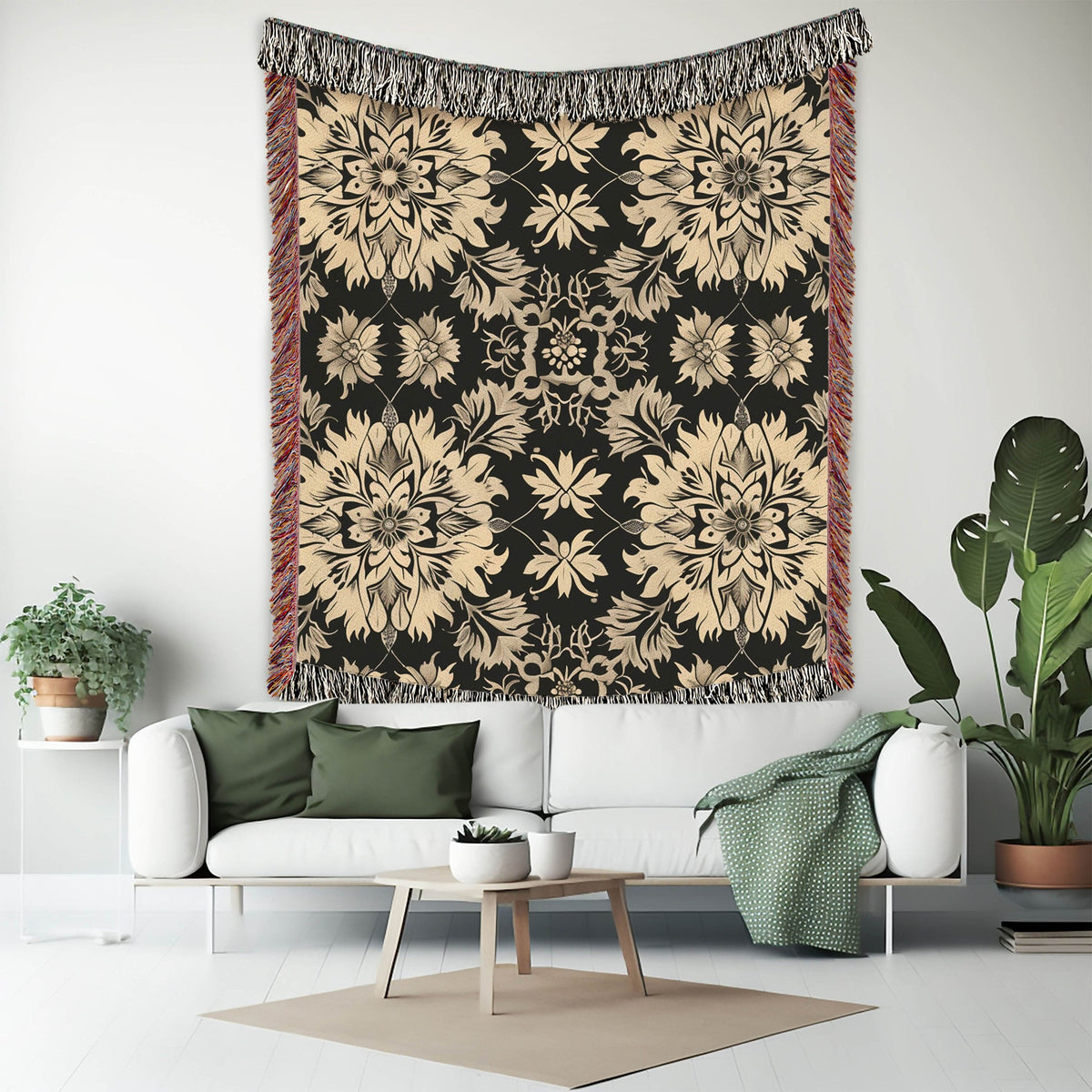 Floral Woven Blanket, Vintage Boho Throw, Decorative Tapestry Wall Hanging, Cozy Sofa Blanket, Botanical Home Decor Accent