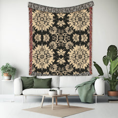 Floral Woven Blanket, Vintage Boho Throw, Decorative Tapestry Wall Hanging, Cozy Sofa Blanket, Botanical Home Decor Accent