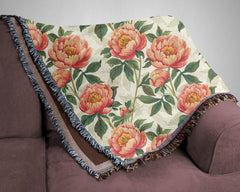 Bright Peonies Pattern Blanket, Vibrant Floral Throw, Multi-Color Tapestry Blanket, Peonies Floral Blanket, Cotton Throws, Housewarming Gift