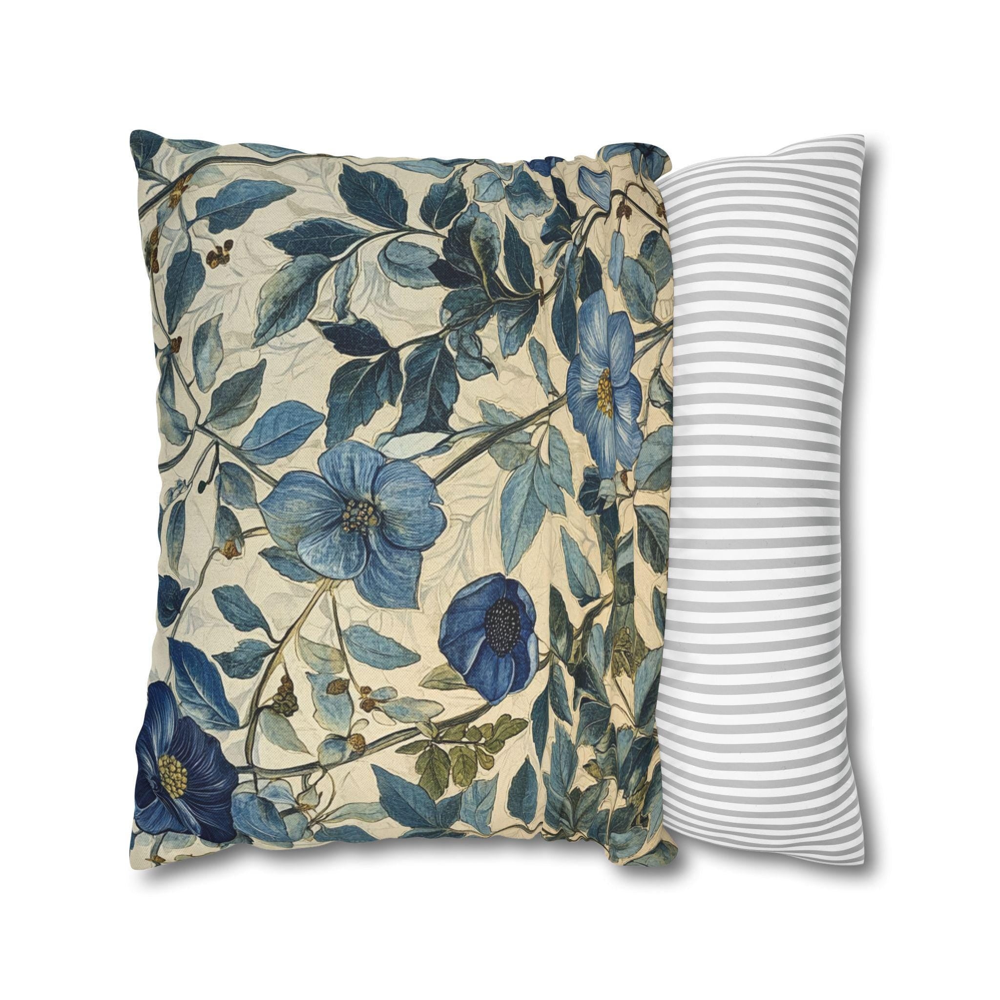 William Morris Inspired Throw Pillow Covers, Square Pillows for Farmhouse, Vintage Floral Cushion Cover, Blue Pillows, Floral Pillow Cases