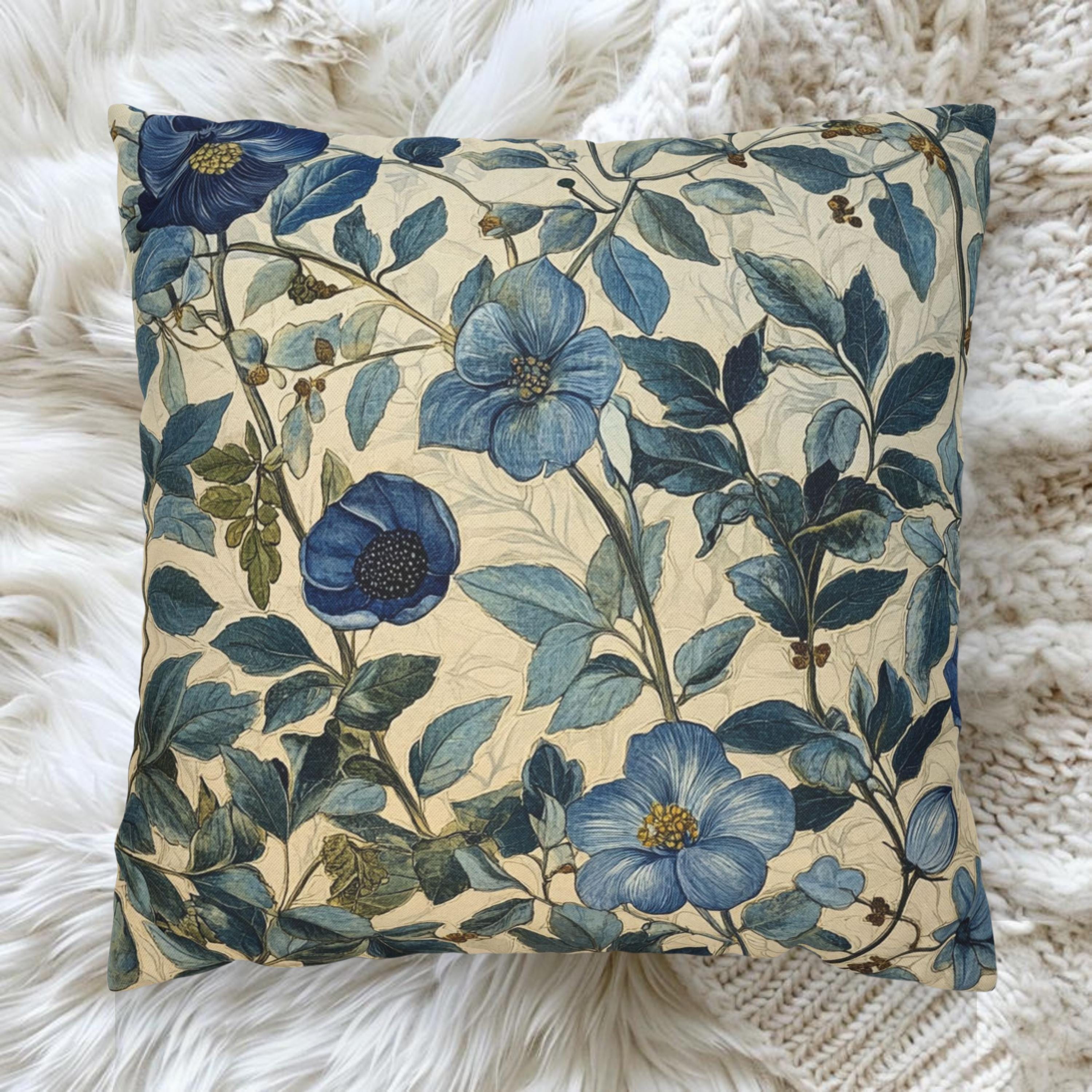 William Morris Inspired Throw Pillow Covers, Square Pillows for Farmhouse, Vintage Floral Cushion Cover, Blue Pillows, Floral Pillow Cases