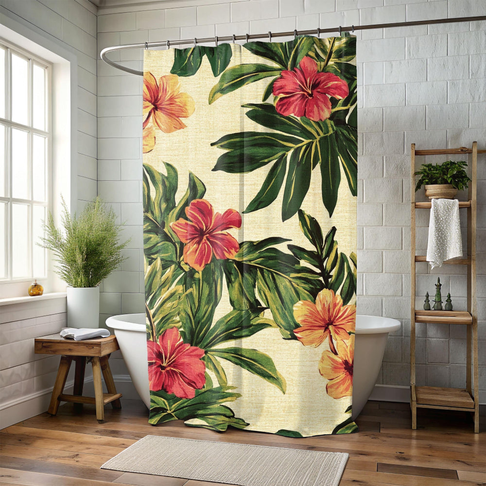 Serene Tropical Tommy Bahama Inspired Pattern Shower Curtain, Vibrant Bathroom Décor, Curtain Print, Dorm Decoration