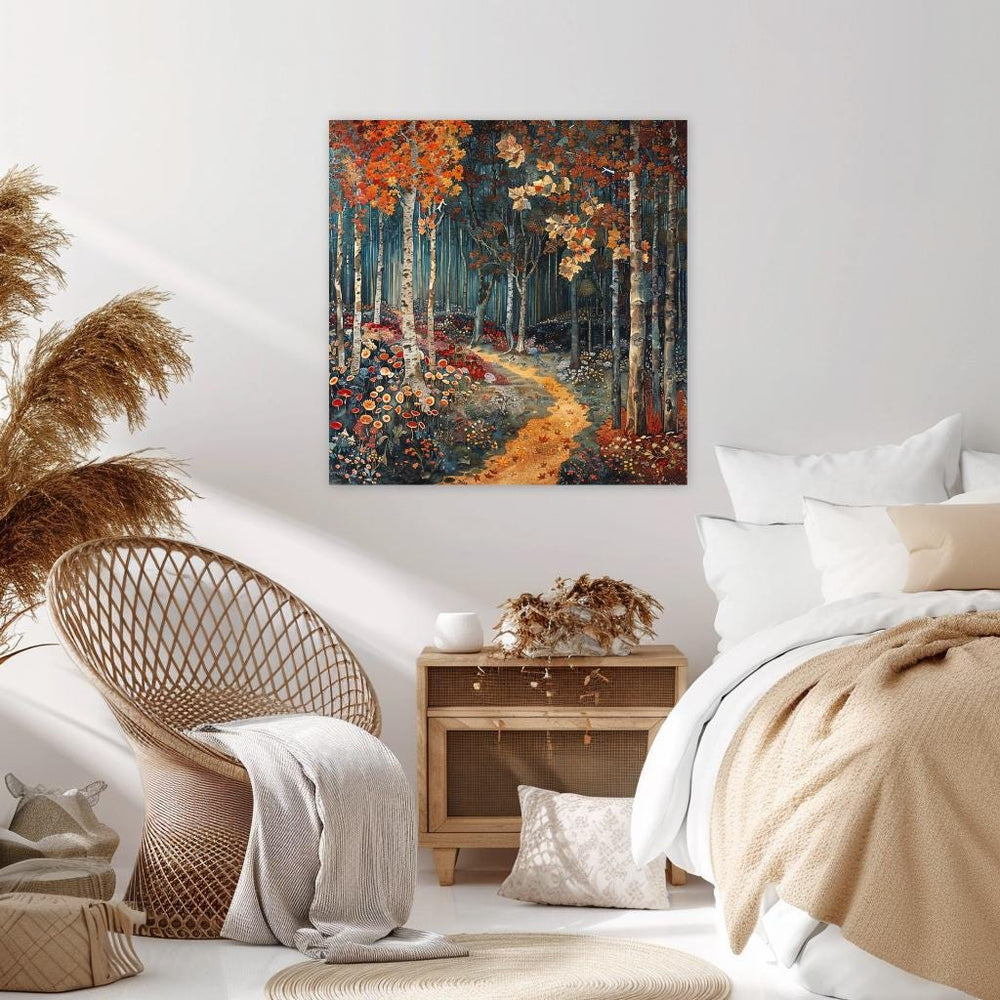 Autumn Forest Wall Art Canvas, Autumn Wall Art, William Morris Art, Black Framed Fall Wall Art for Living Room, Large Square Wall Art Print