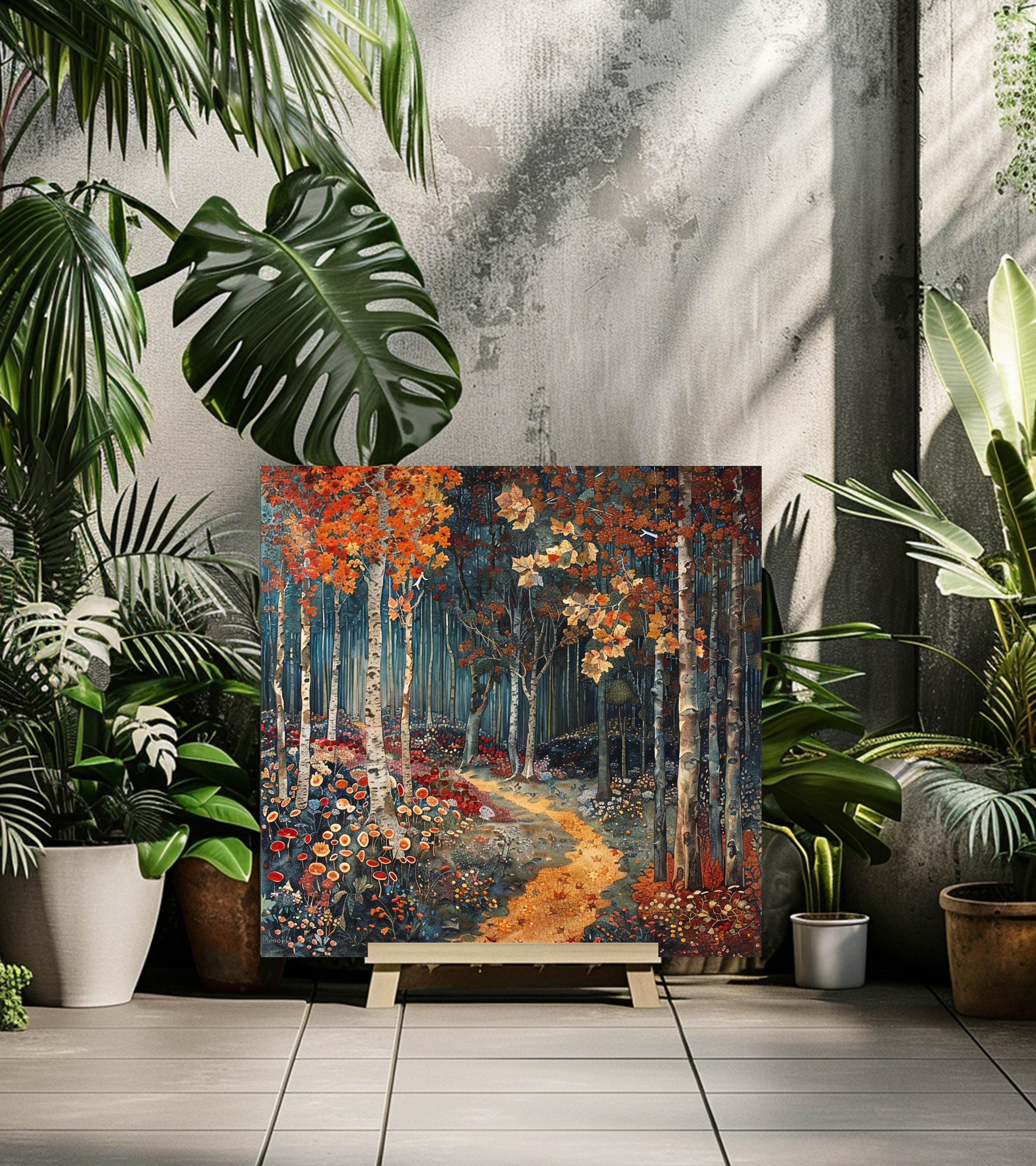 Autumn Forest Wall Art Canvas, Autumn Wall Art, William Morris Art, Black Framed Fall Wall Art for Living Room, Large Square Wall Art Print