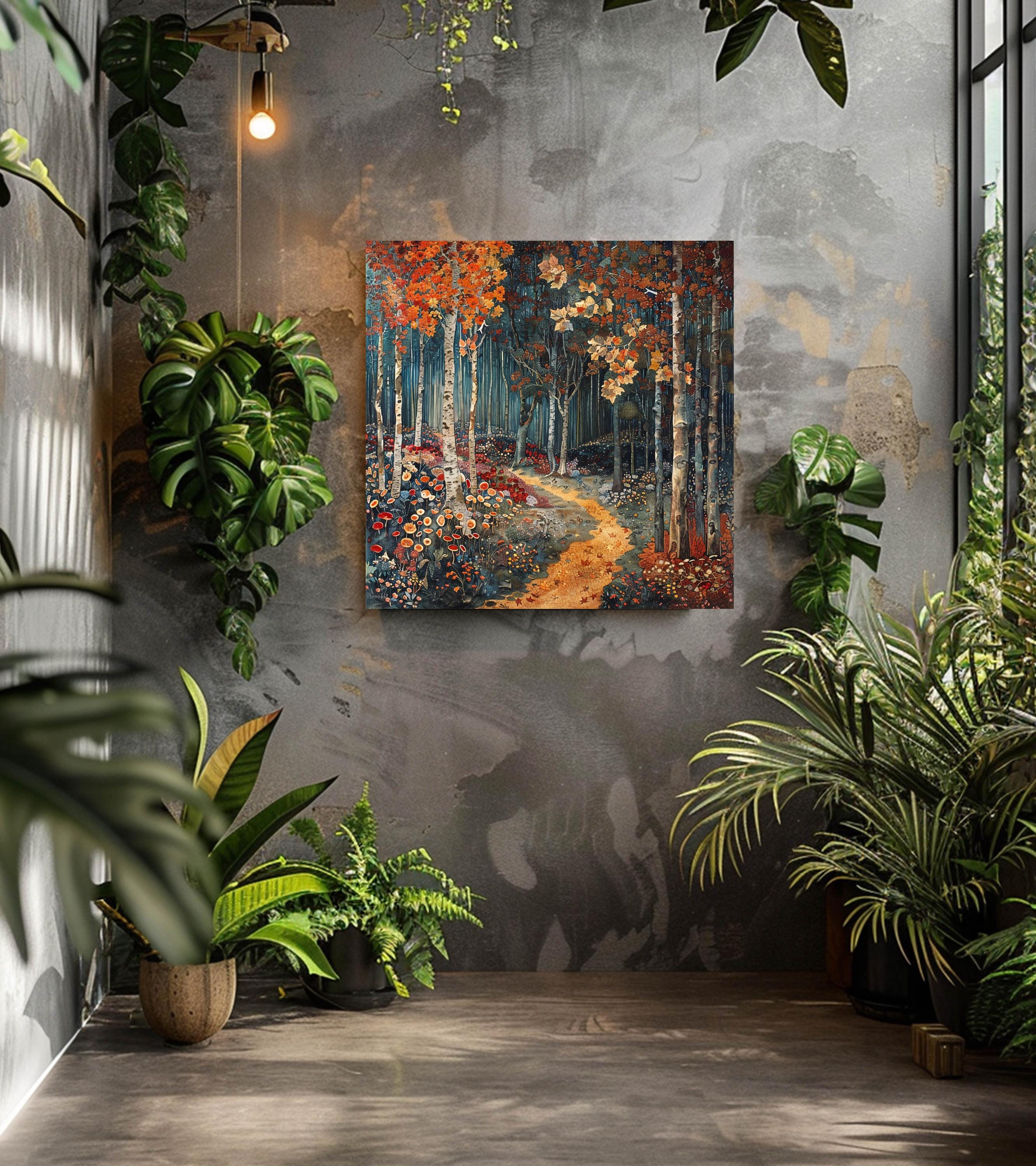 Autumn Forest Wall Art Canvas, Autumn Wall Art, William Morris Art, Black Framed Fall Wall Art for Living Room, Large Square Wall Art Print