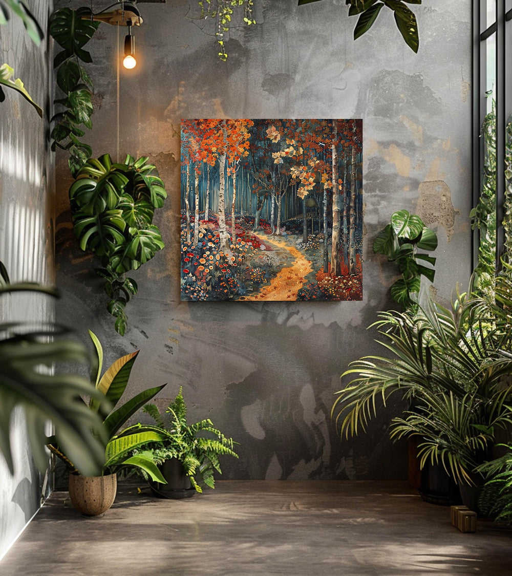 Autumn Forest Wall Art Canvas, Autumn Wall Art, William Morris Art, Black Framed Fall Wall Art for Living Room, Large Square Wall Art Print