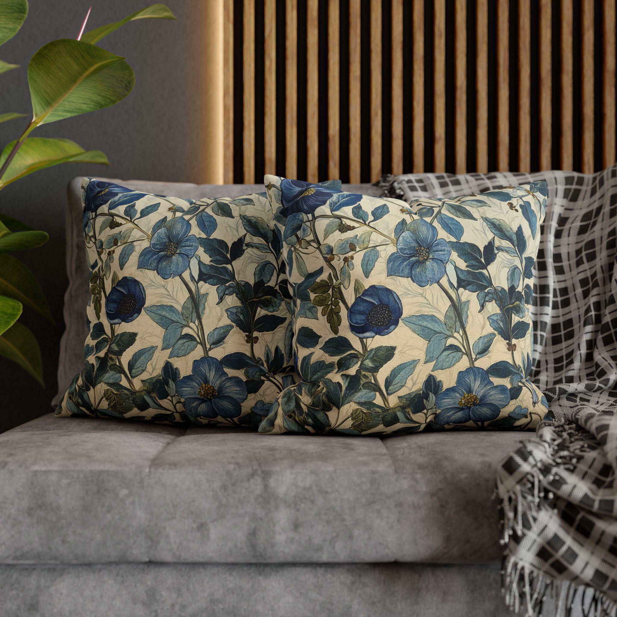 William Morris Inspired Throw Pillow Covers, Square Pillows for Farmhouse, Vintage Floral Cushion Cover, Blue Pillows, Floral Pillow Cases