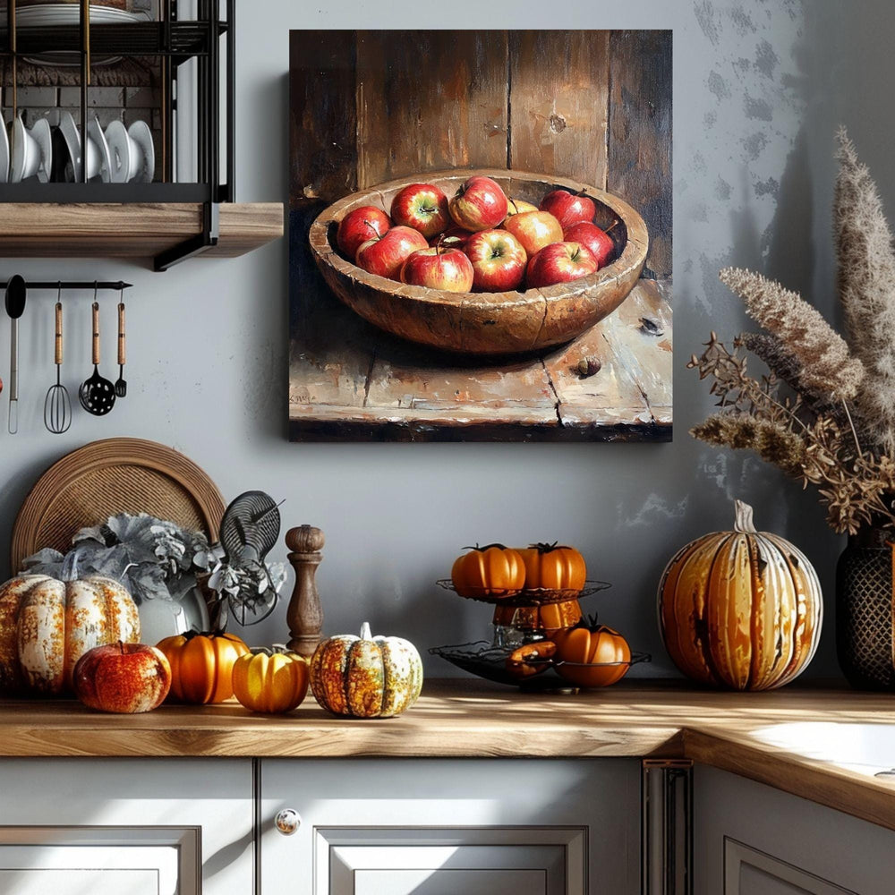 Apple Still Life Painting, Farmhouse Kitchen Wall Art, Fruit Print for Kitchen Art, Traditional Still Life Decor, Country Style Wall Art