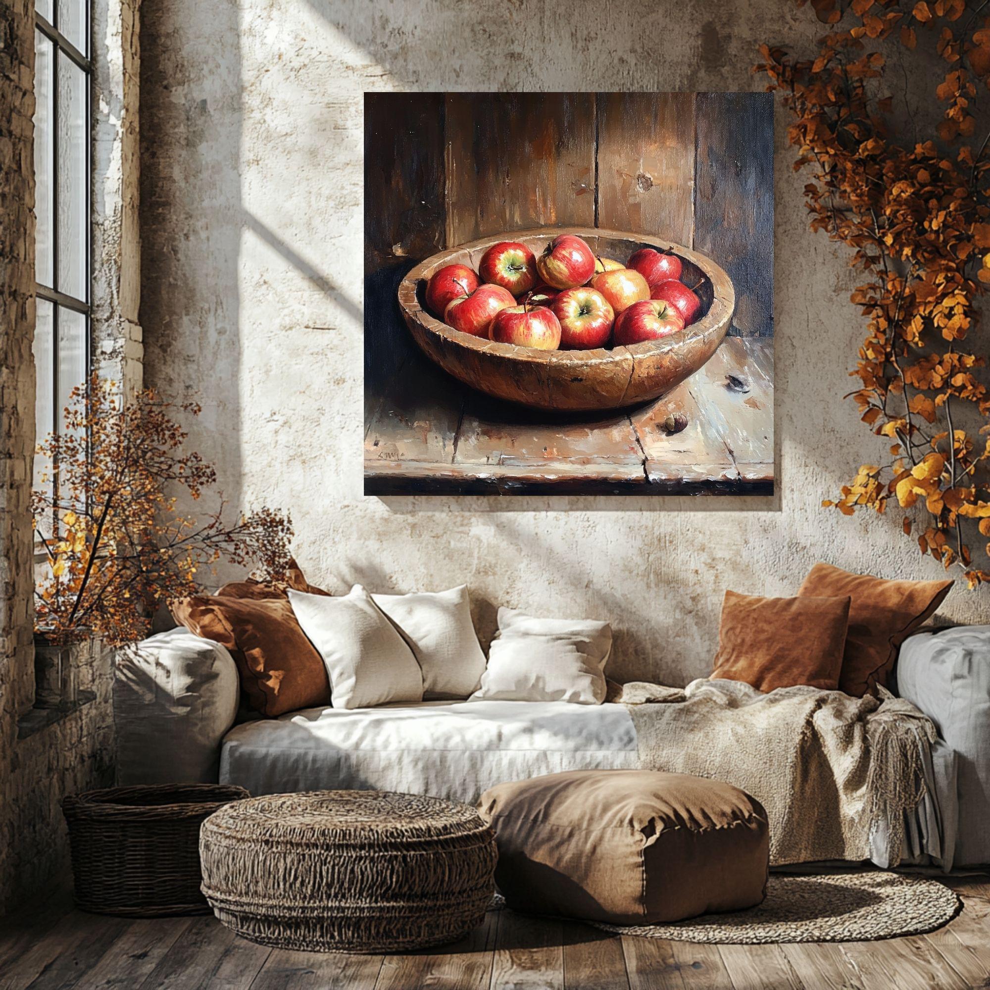 Apple Still Life Painting, Farmhouse Kitchen Wall Art, Fruit Print for Kitchen Art, Traditional Still Life Decor, Country Style Wall Art