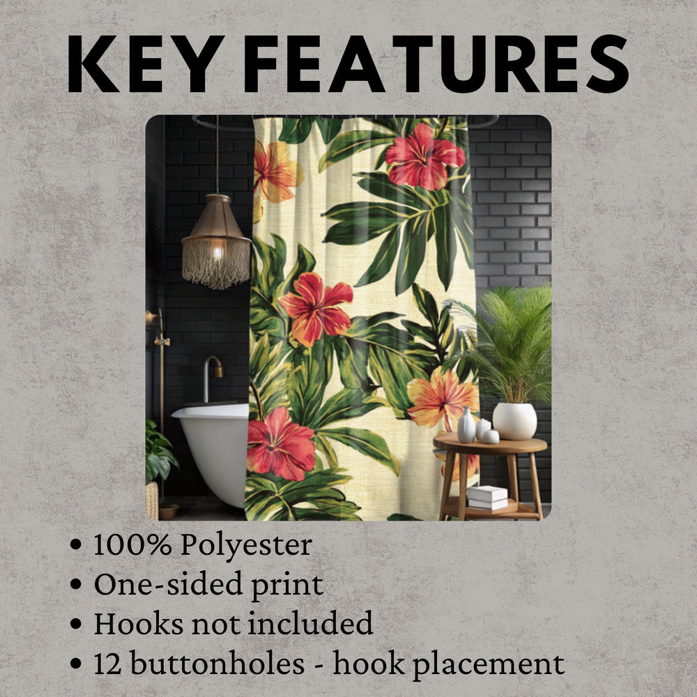 Serene Tropical Tommy Bahama Inspired Pattern Shower Curtain, Vibrant Bathroom Décor, Curtain Print, Dorm Decoration