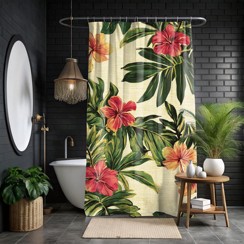 Serene Tropical Tommy Bahama Inspired Pattern Shower Curtain, Vibrant Bathroom Décor, Curtain Print, Dorm Decoration