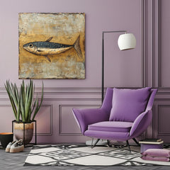 Primitive Sardine Canvas, Coastal Wall Art, Vintage Fish Wall Art, Nature-Inspired Framed Wall Art, Grandma Gift, Living Room Framed Art