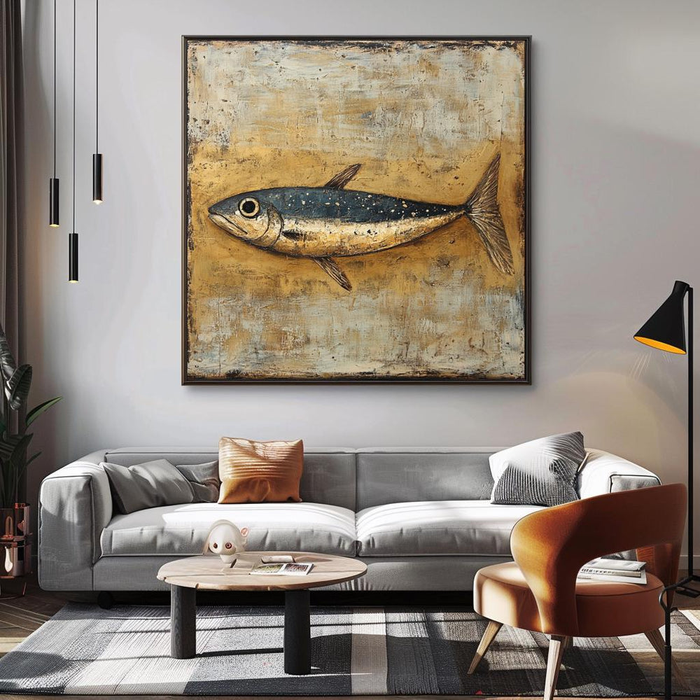 Primitive Sardine Canvas, Coastal Wall Art, Vintage Fish Wall Art, Nature-Inspired Framed Wall Art, Grandma Gift, Living Room Framed Art