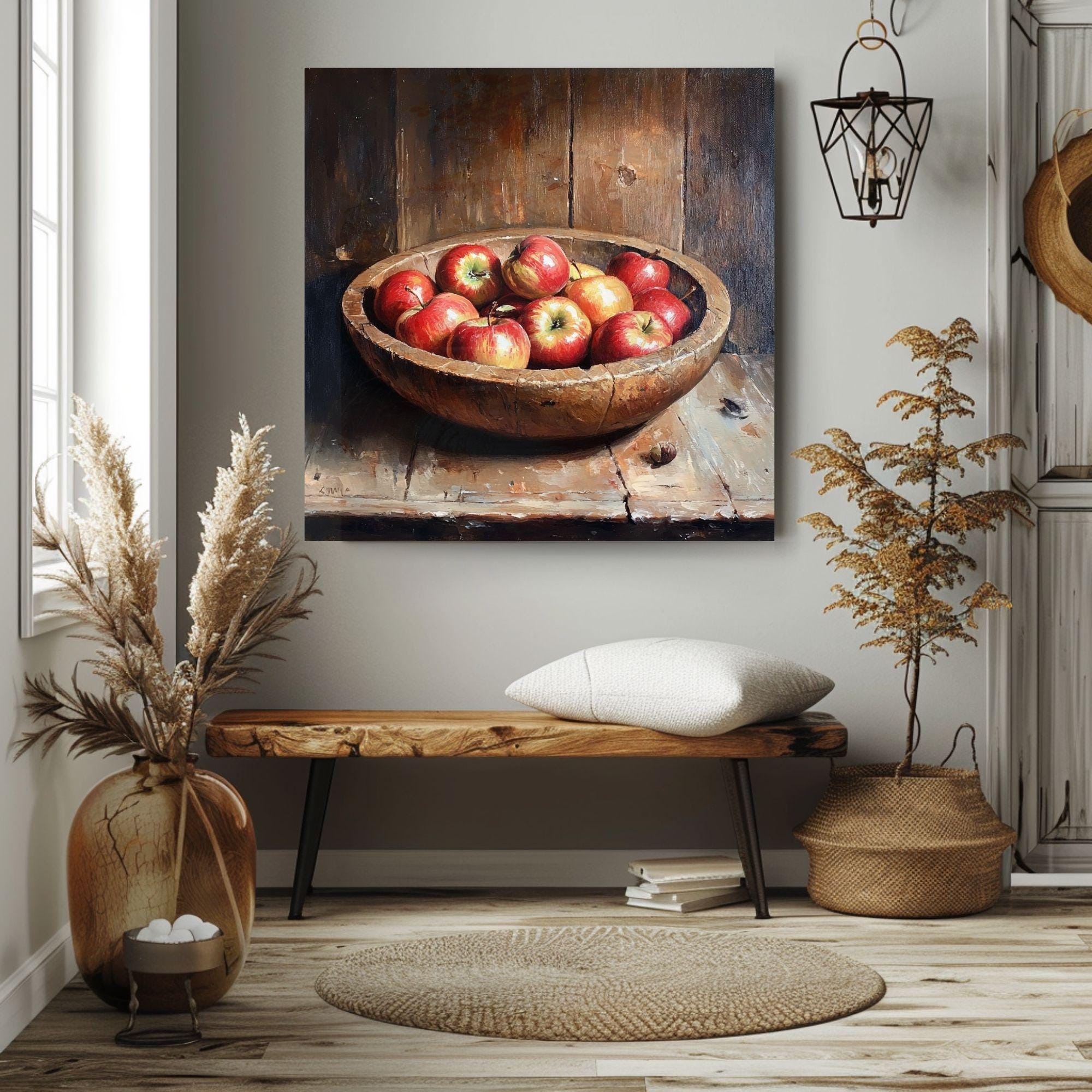Apple Still Life Painting, Farmhouse Kitchen Wall Art, Fruit Print for Kitchen Art, Traditional Still Life Decor, Country Style Wall Art