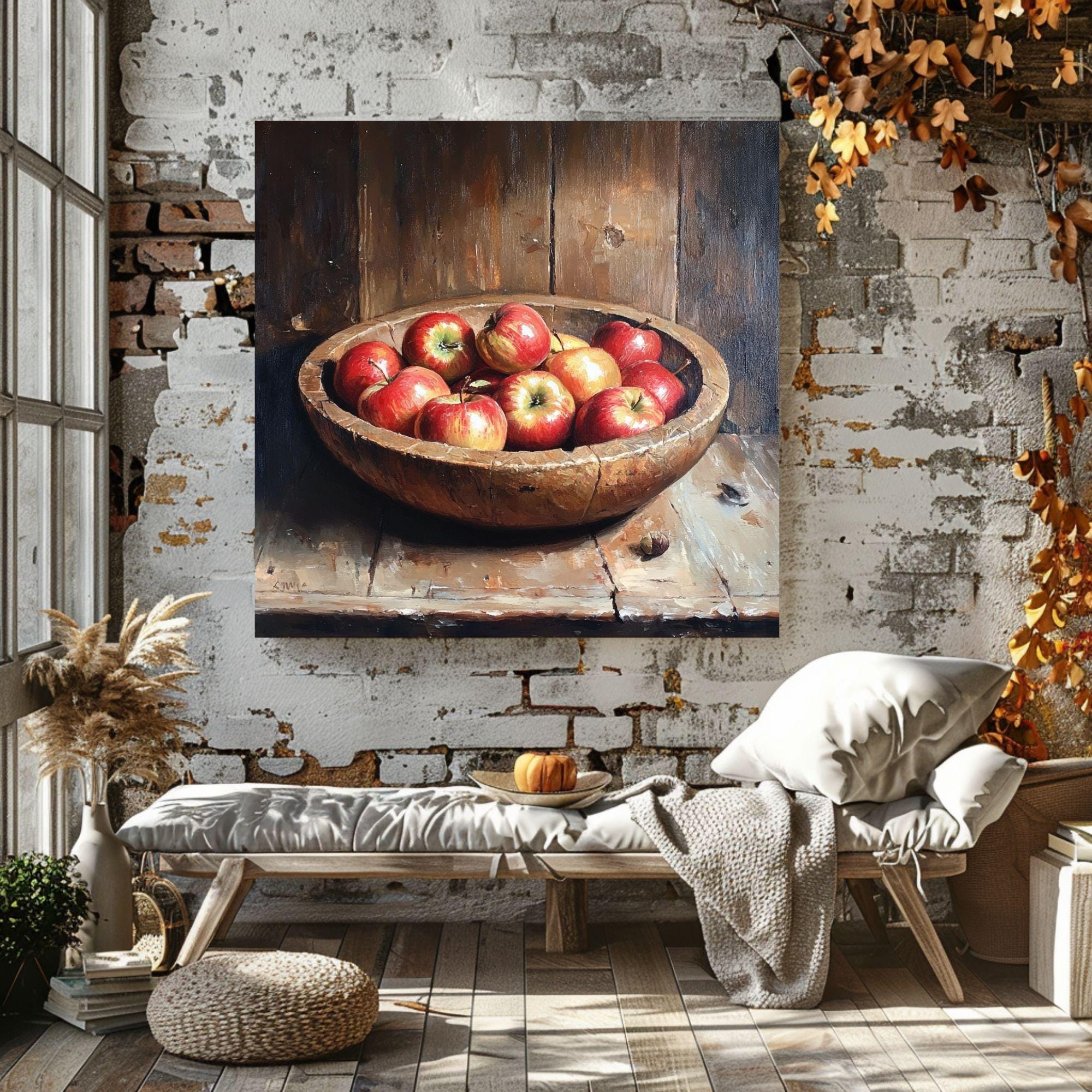 Apple Still Life Painting, Farmhouse Kitchen Wall Art, Fruit Print for Kitchen Art, Traditional Still Life Decor, Country Style Wall Art