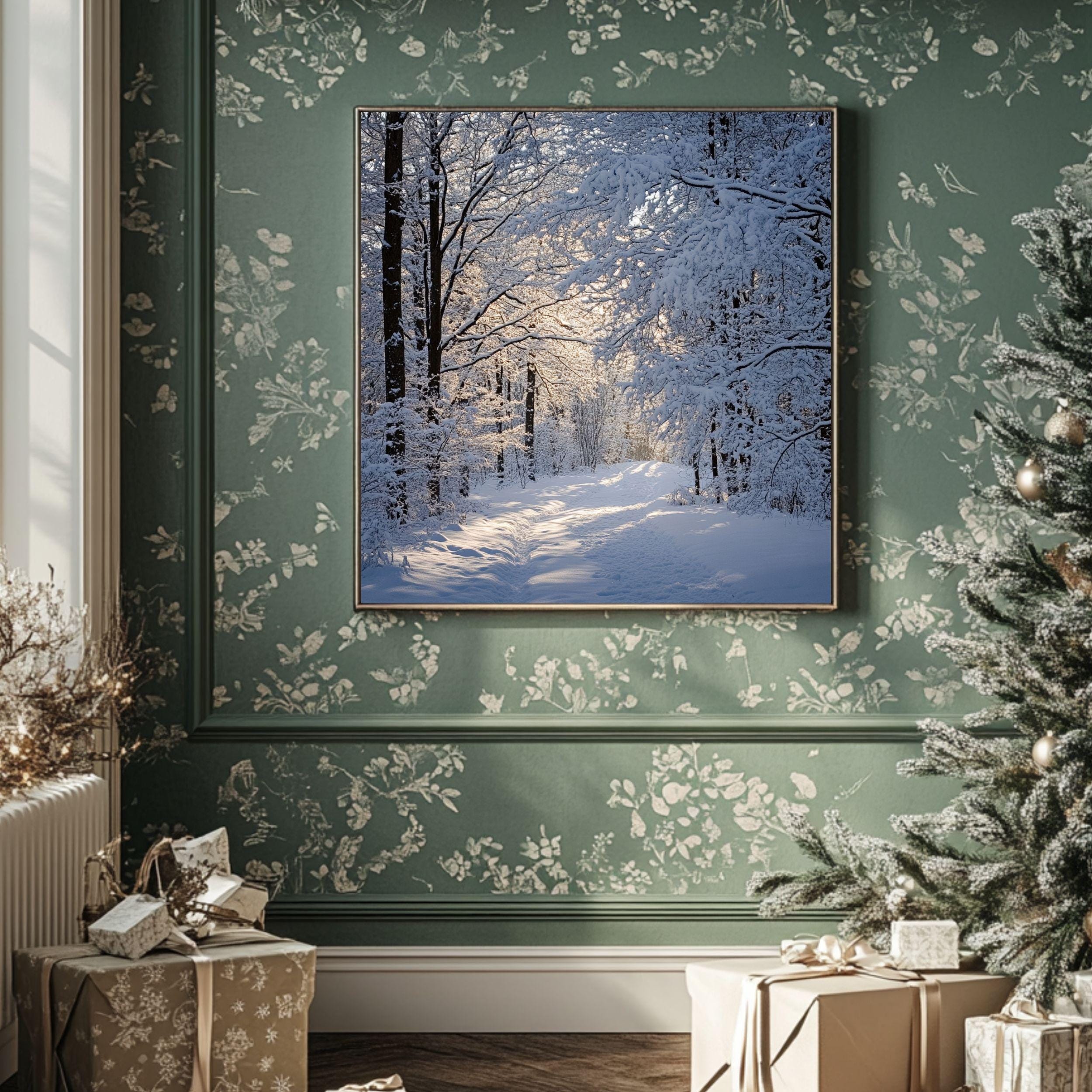 Winter Forest Canvas Wall Art, Serene Snowy Home Decor, Cozy Winter Trees Poster, Black Framed Canvas Art, Winter Nature Wall Decor