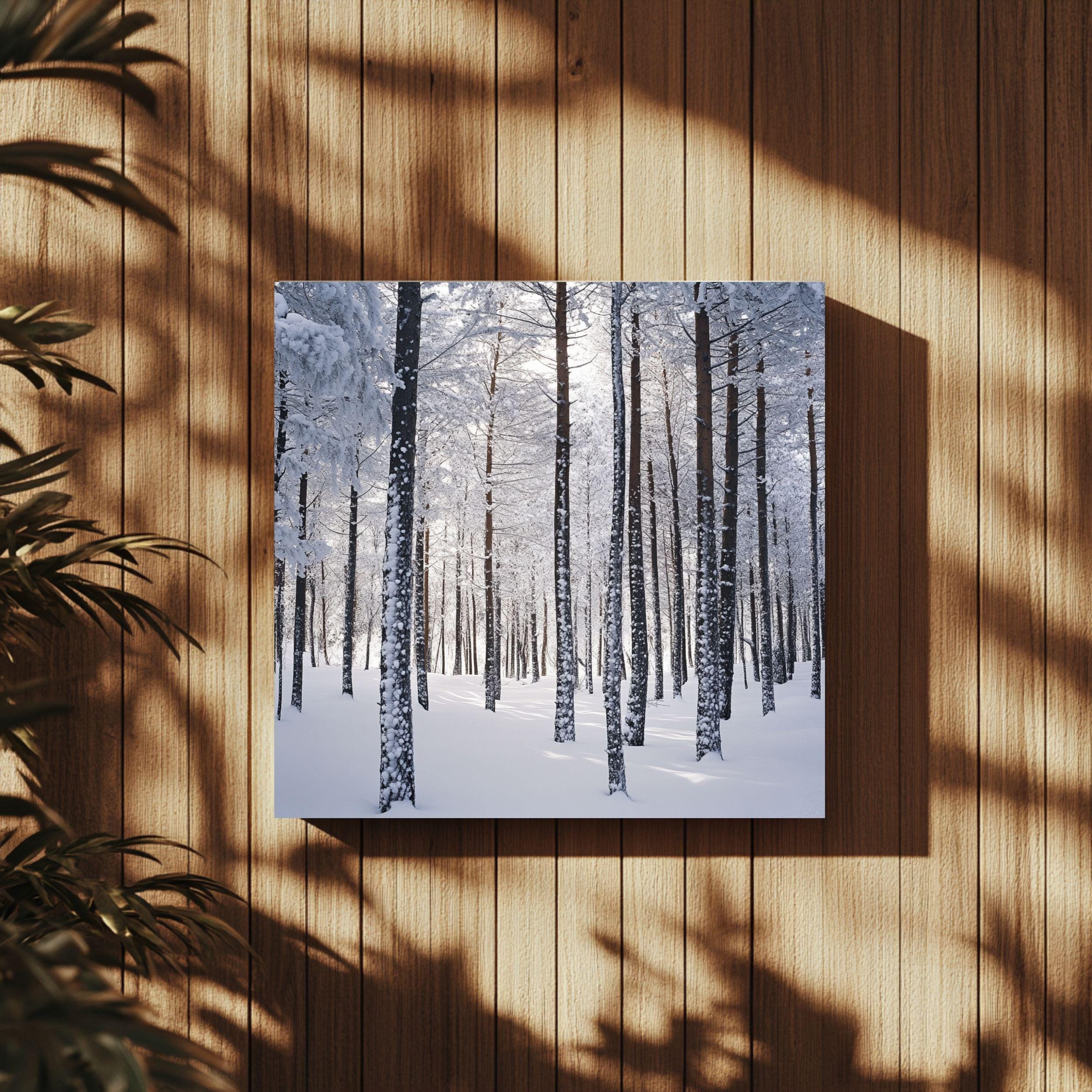 Snowy Forest Scene Canvas Wall Art, Cozy Winter Trees Poster, Serene Christmas Home Decor, Black Framed Christmas Art, Winter Nature Decor