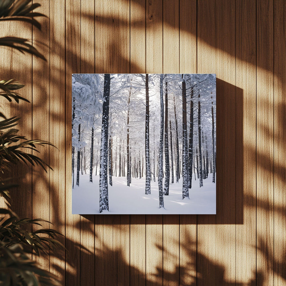 Snowy Forest Scene Canvas Wall Art, Cozy Winter Trees Poster, Serene Christmas Home Decor, Black Framed Christmas Art, Winter Nature Decor