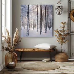 Snowy Forest Scene Canvas Wall Art, Cozy Winter Trees Poster, Serene Christmas Home Decor, Black Framed Christmas Art, Winter Nature Decor