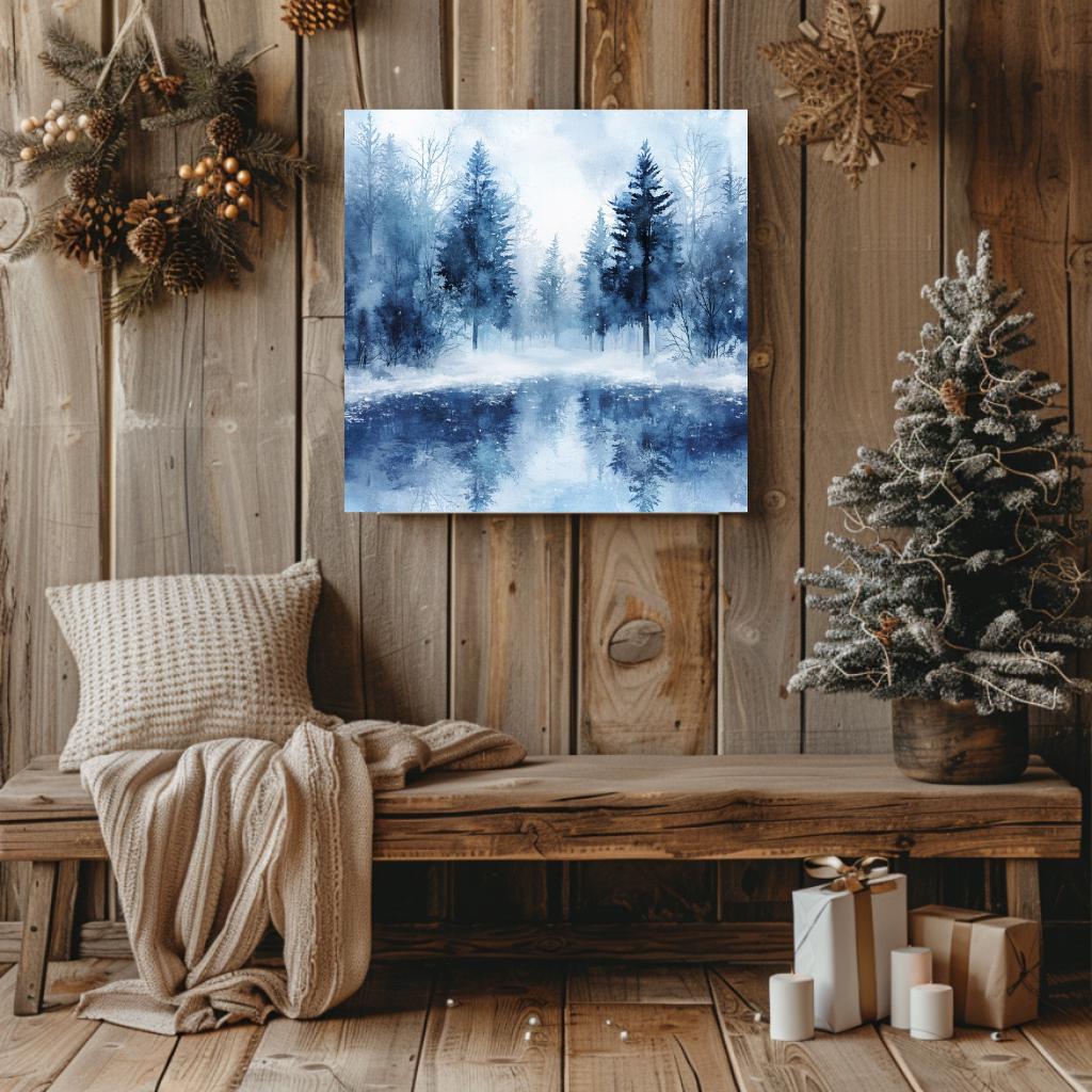 Winter Forest Wall Art, Black Framed Wall Art for Living Room, Blue Forest Wall Art, Nature Wall Art, Christmas Wall Art, Winter Poster