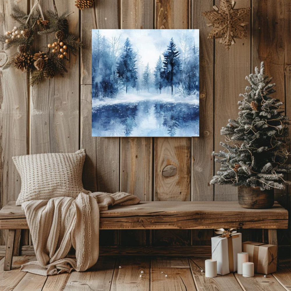 Winter Forest Wall Art, Black Framed Wall Art for Living Room, Blue Forest Wall Art, Nature Wall Art, Christmas Wall Art, Winter Poster