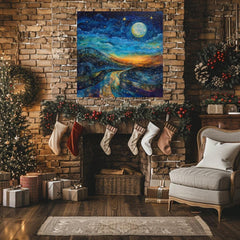 Starry Night Wall Art Canvas, Mystical Wall Art Decor, Large Wall Art, Wall Hanging Black Framed Wall Art, Christmas Canvas, Winter Wall Art