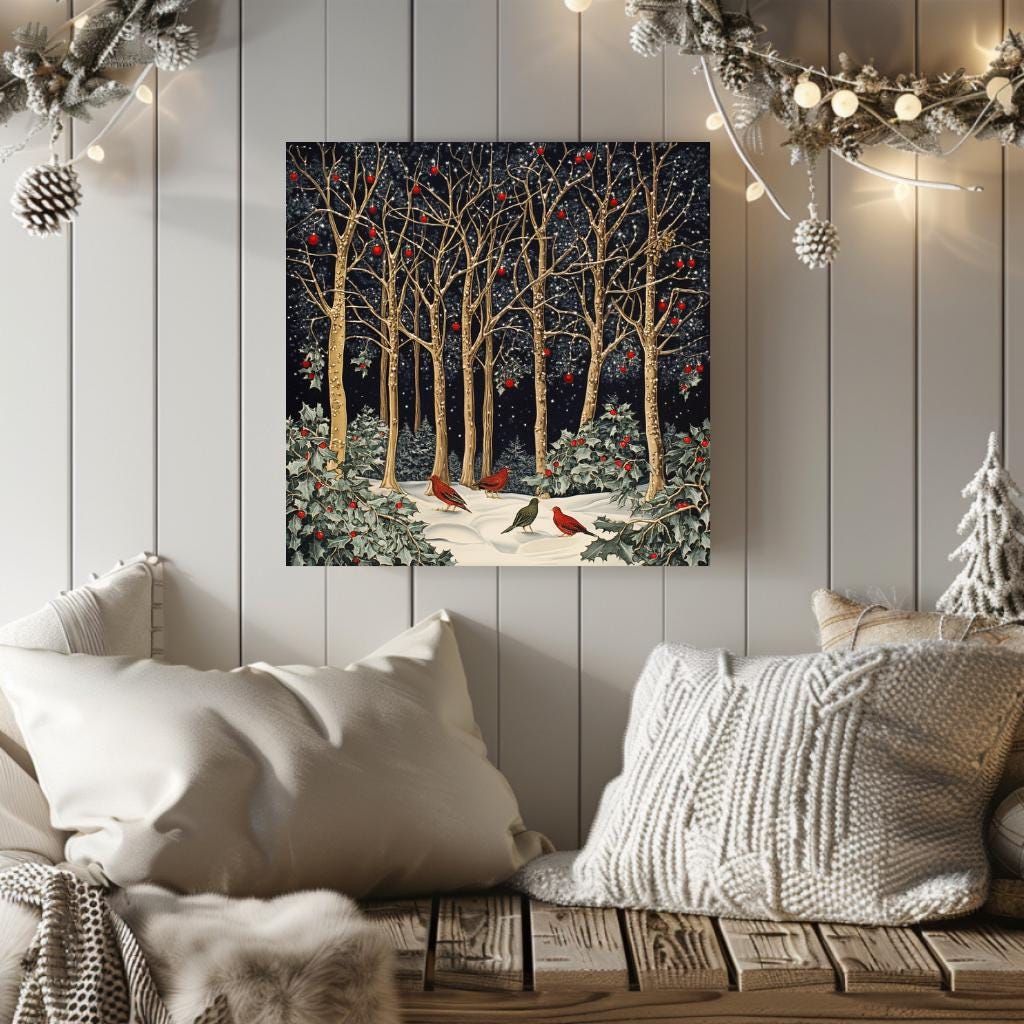 Morris Inspired Wall Art, Living Room Decor, Large Wall Art, Christmas Wall Art, Christmas Gift, Vintage Forest Wall Canvas, Above Bed Decor