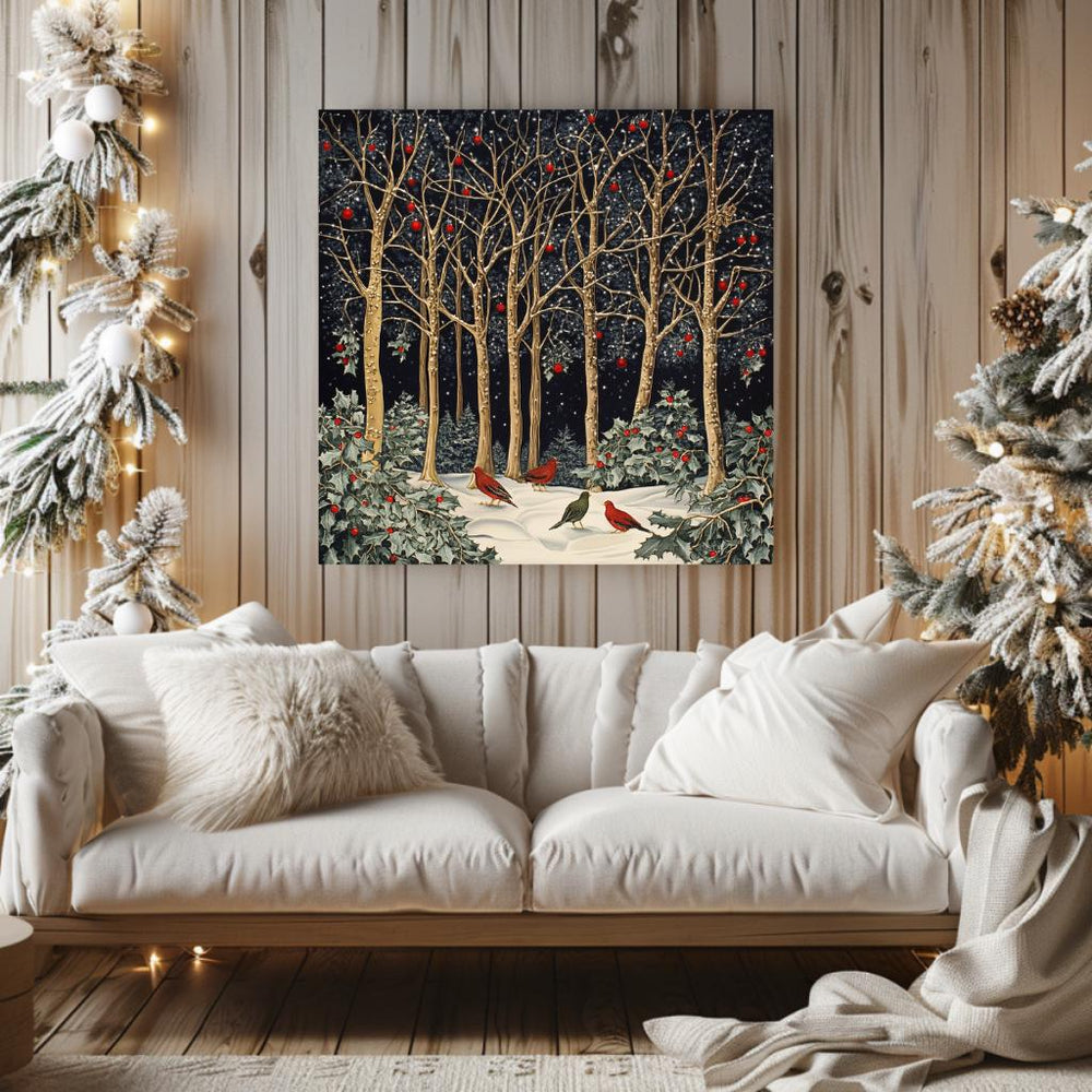 Morris Inspired Wall Art, Living Room Decor, Large Wall Art, Christmas Wall Art, Christmas Gift, Vintage Forest Wall Canvas, Above Bed Decor