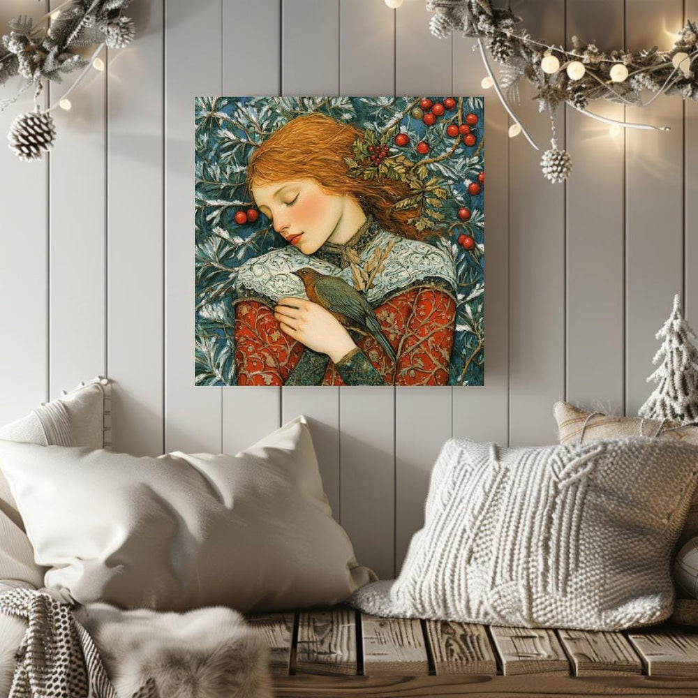 Woman William Morris Inspired Art, Vintage Christmas Wall Art, Ready to Hang Christmas Decor, Christmas Gift William Morris Christmas Art