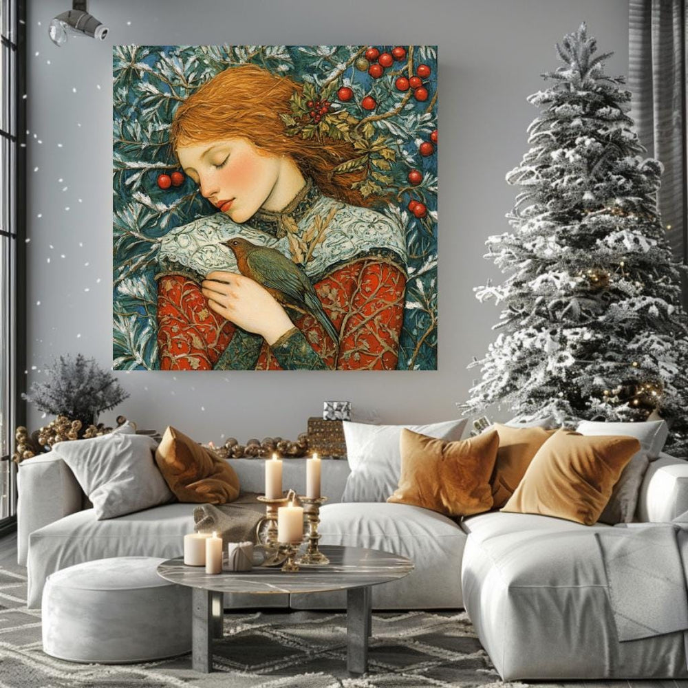 Woman William Morris Inspired Art, Vintage Christmas Wall Art, Ready to Hang Christmas Decor, Christmas Gift William Morris Christmas Art