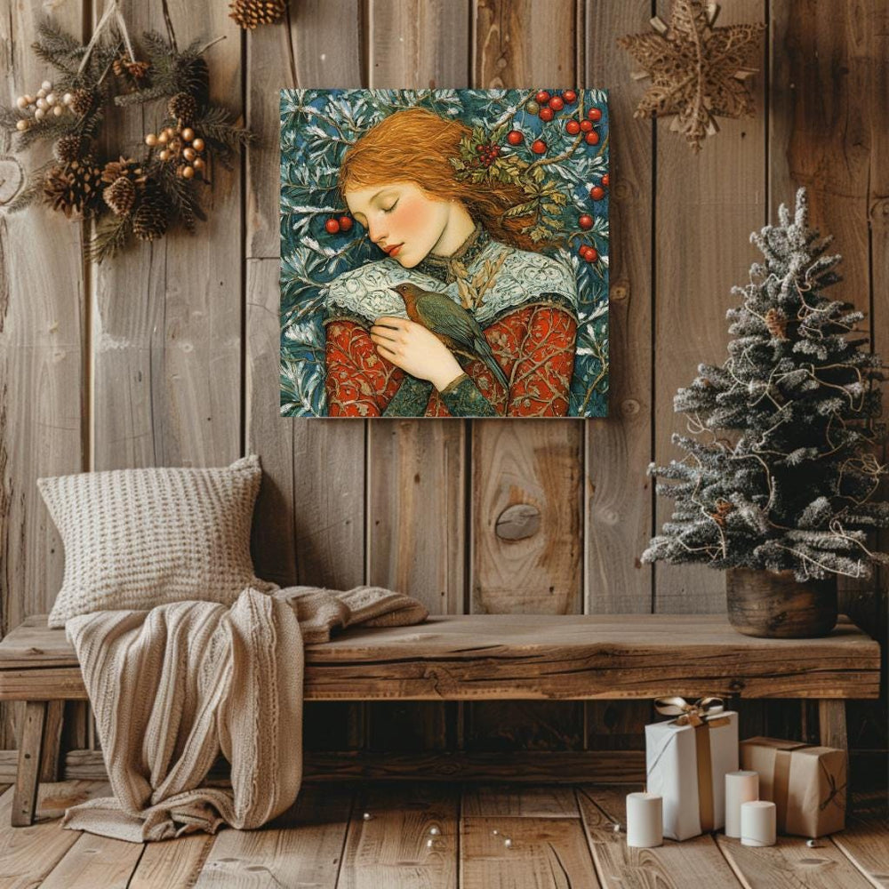 Woman William Morris Inspired Art, Vintage Christmas Wall Art, Ready to Hang Christmas Decor, Christmas Gift William Morris Christmas Art