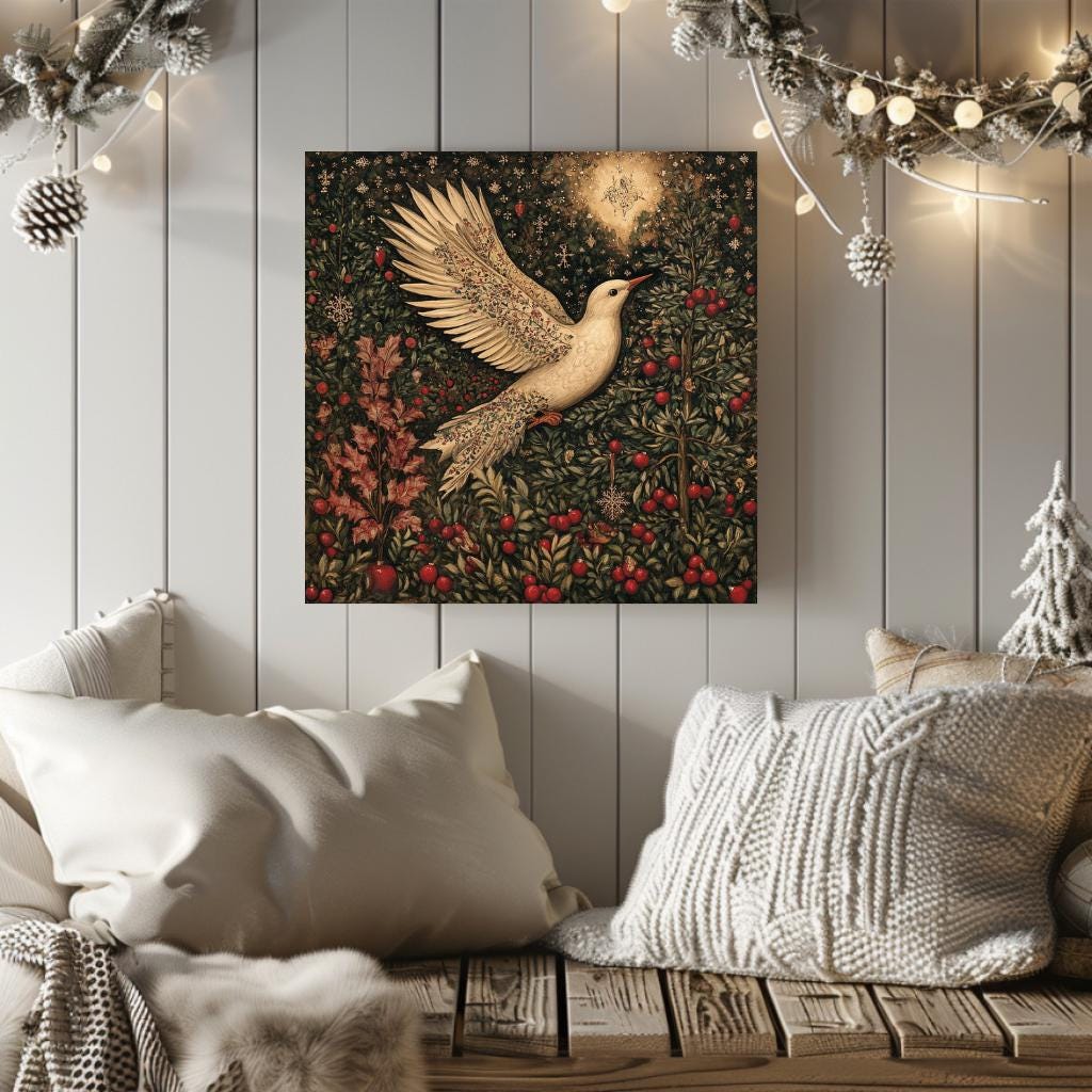 William Morris Bird Canvas, Framed Vintage Bird Art, Botanical Poster Print, Cottagecore Home Decor, Nature-Inspired Wall Wall Art