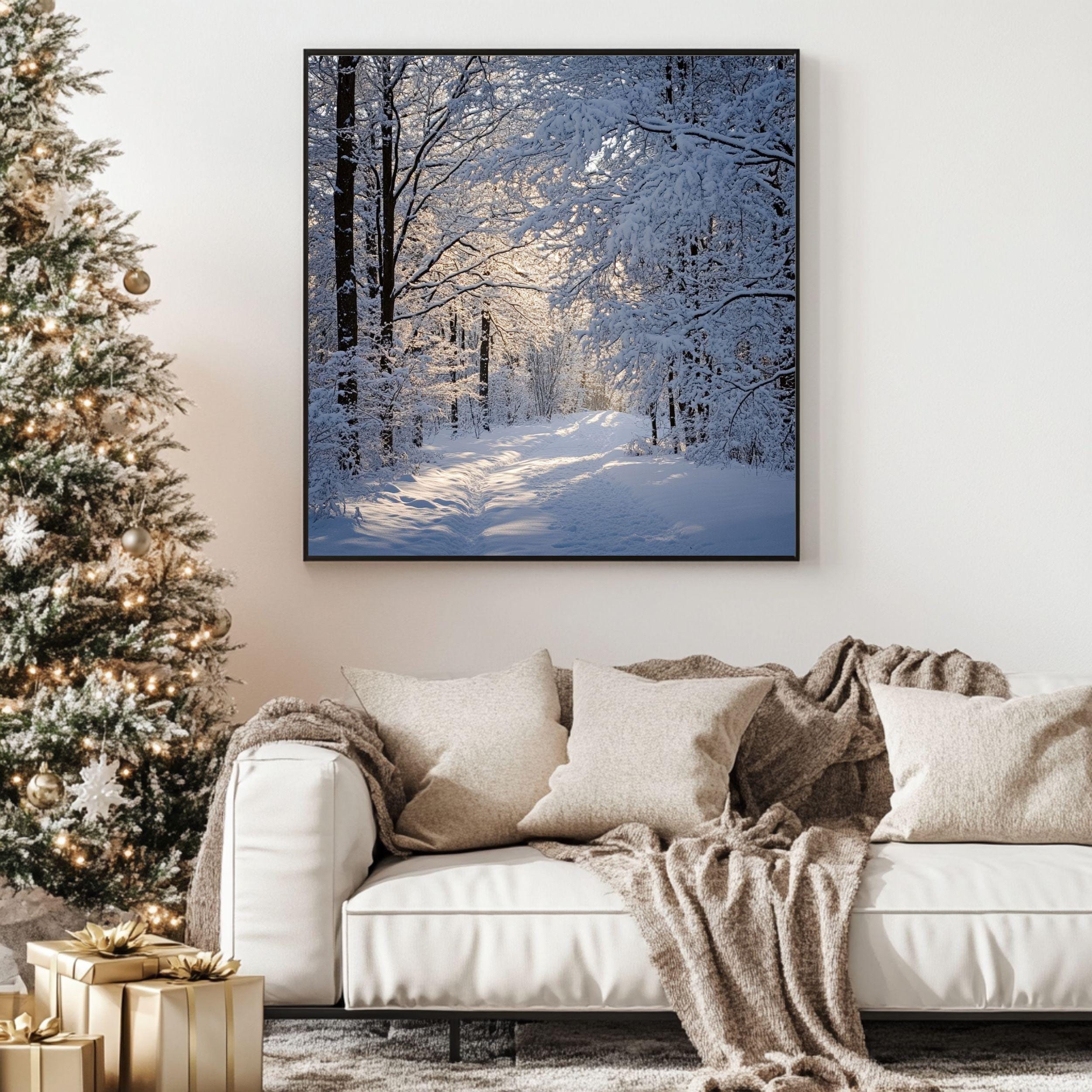 Winter Forest Canvas Wall Art, Serene Snowy Home Decor, Cozy Winter Trees Poster, Black Framed Canvas Art, Winter Nature Wall Decor