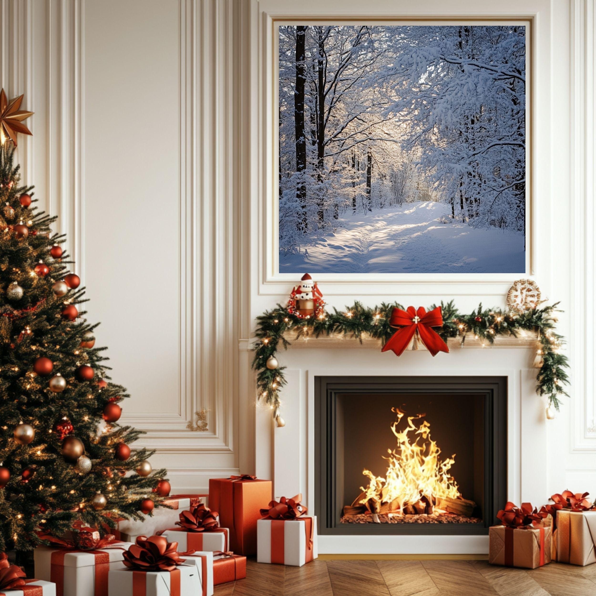Winter Forest Canvas Wall Art, Serene Snowy Home Decor, Cozy Winter Trees Poster, Black Framed Canvas Art, Winter Nature Wall Decor