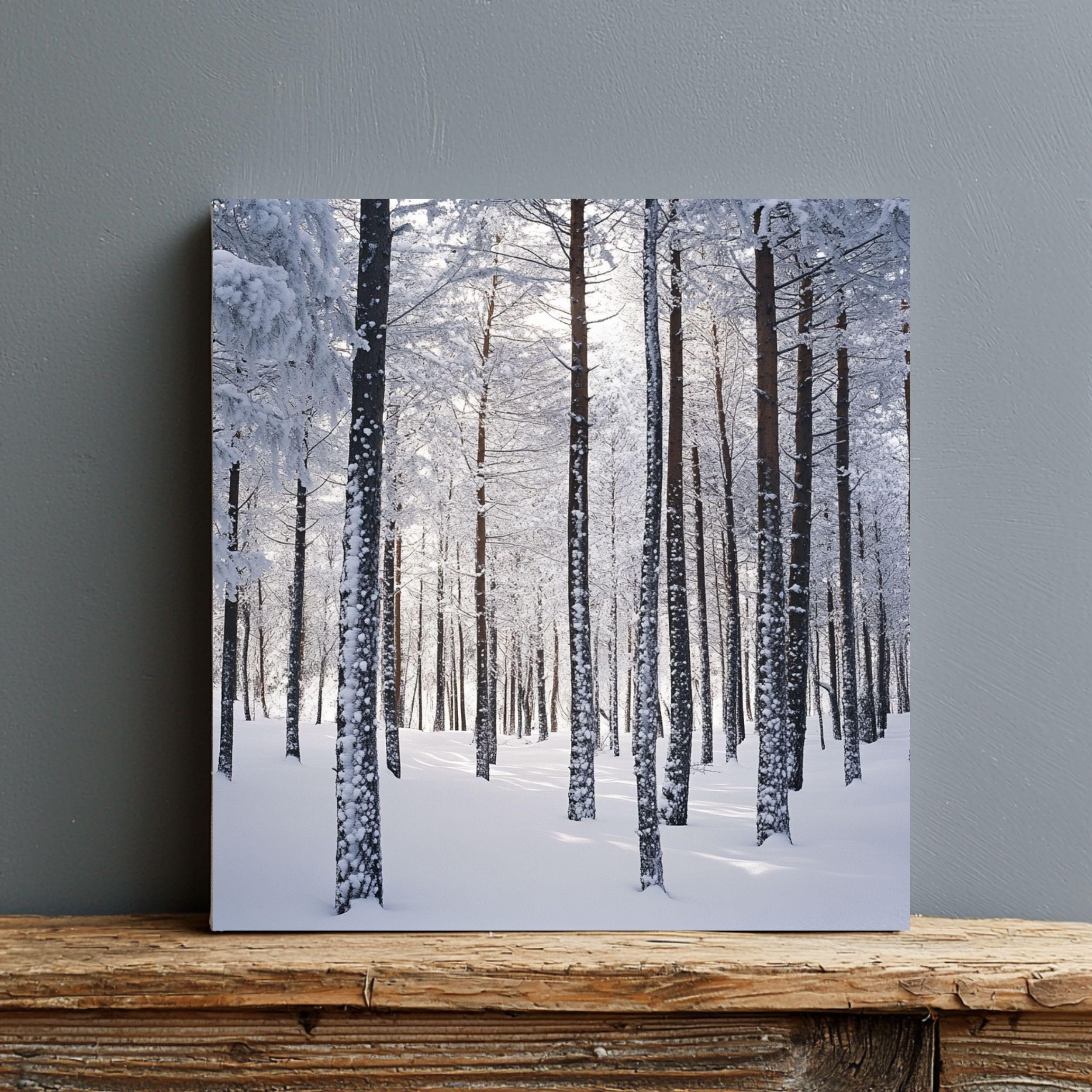 Snowy Forest Scene Canvas Wall Art, Cozy Winter Trees Poster, Serene Christmas Home Decor, Black Framed Christmas Art, Winter Nature Decor