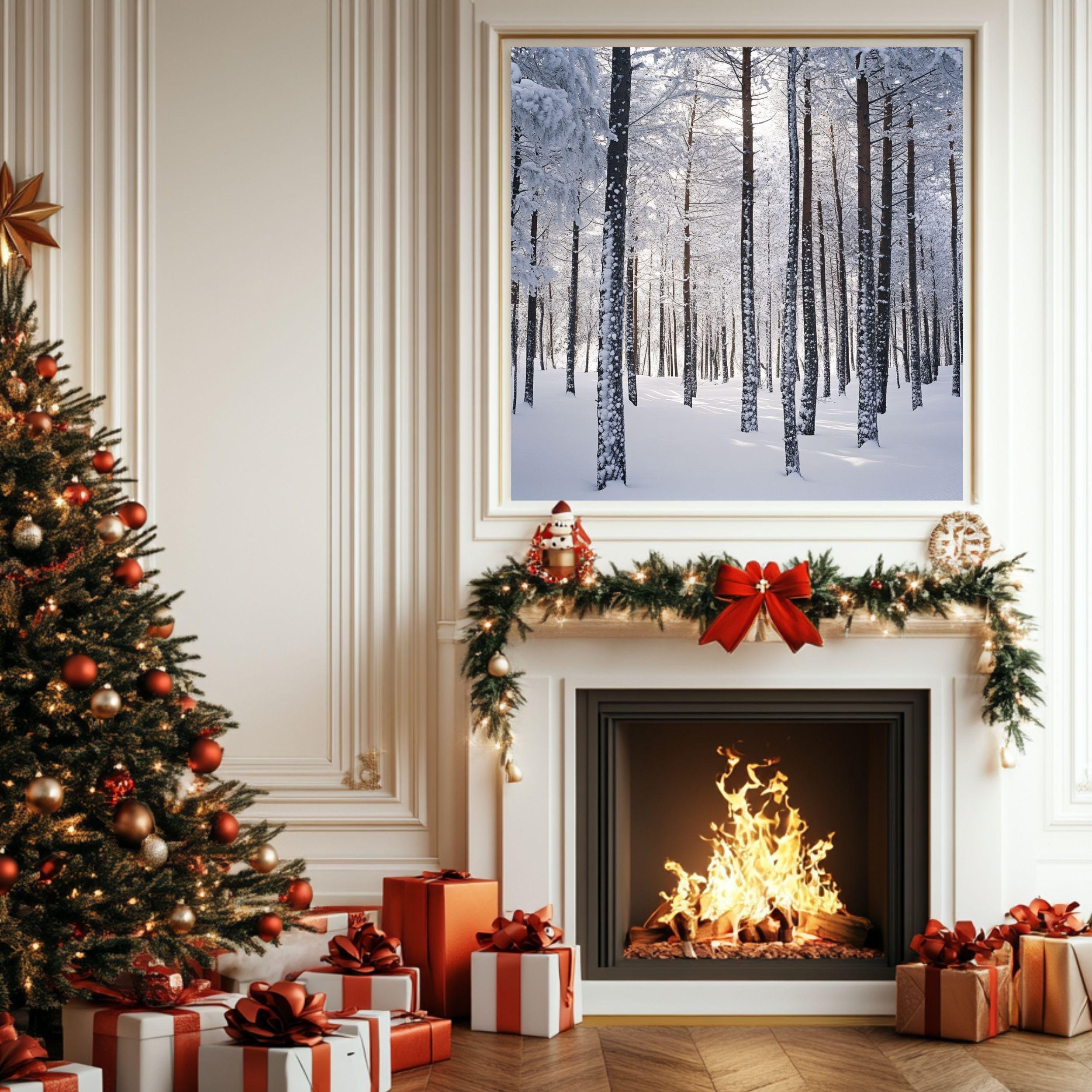 Snowy Forest Scene Canvas Wall Art, Cozy Winter Trees Poster, Serene Christmas Home Decor, Black Framed Christmas Art, Winter Nature Decor