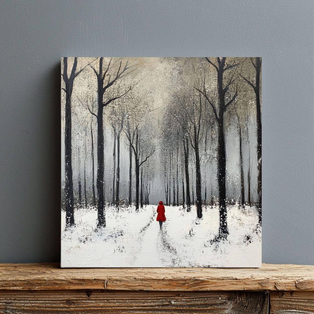 Winter Forest Scene Wall Art, Cozy Snowy Trees Black Framed Canvas Art, Snow Covered Nature Poster, Winter Christmas Wall Decor